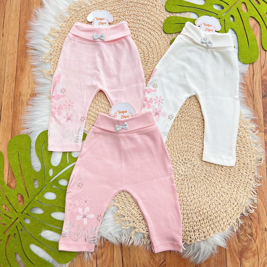 Kit 3 Calças - Flores e Plantas Prateadas - Rosa, Off White e Rose